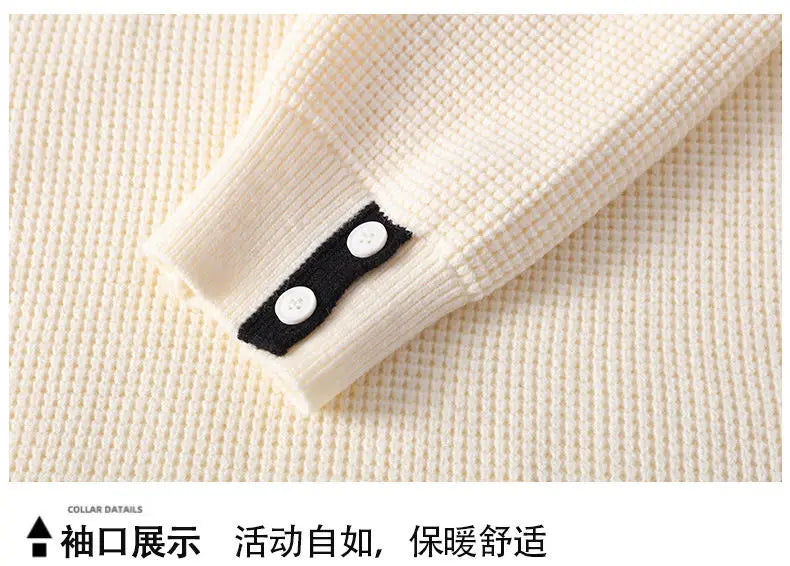 Fashion Blended Sweater 2025 Autumn/Winter Warm Wool Knitted Hoodies Cuff Button Design Casual Tops