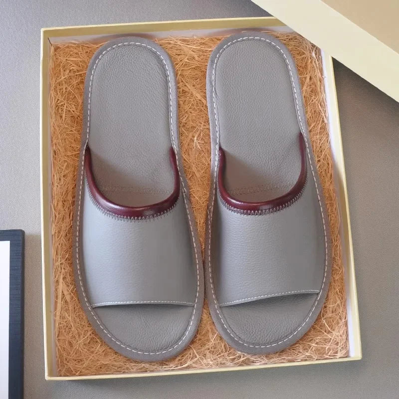 Genuine Leather Couple Summer Indoor Slippers Anti-Slip Women Household Slippers Men Casual Home Shoes