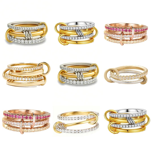 925 Sterling Silver Luxury Multiple Levels Of Interlocking Zircon Ring For Women Daily Life Fashion High Quality Fine Jewelry