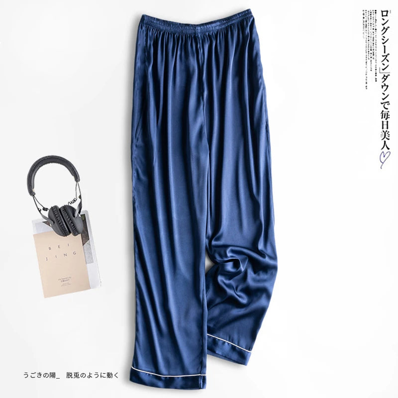 Ice Silk Sleep Pants Long Loose Fit Home Clothes for Men And Women plus Size Simulated Silk Single Piece Couple Home Pants