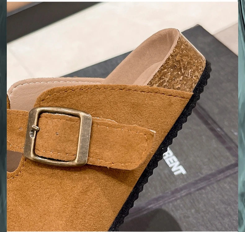 Cork Footbed Slippers For Women Men Fashion Clogs Leather Mules Female Home Street Shoes With Arch Support Indoor Outdoor Slides