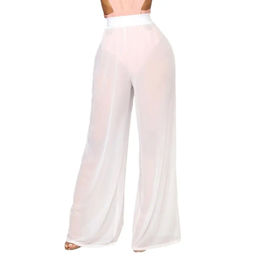 Pants Trousers Dating Daily Shopping Vacation Loose Mesh Polyester Sheer Soft Solid Color Transparent Dynamic Flare