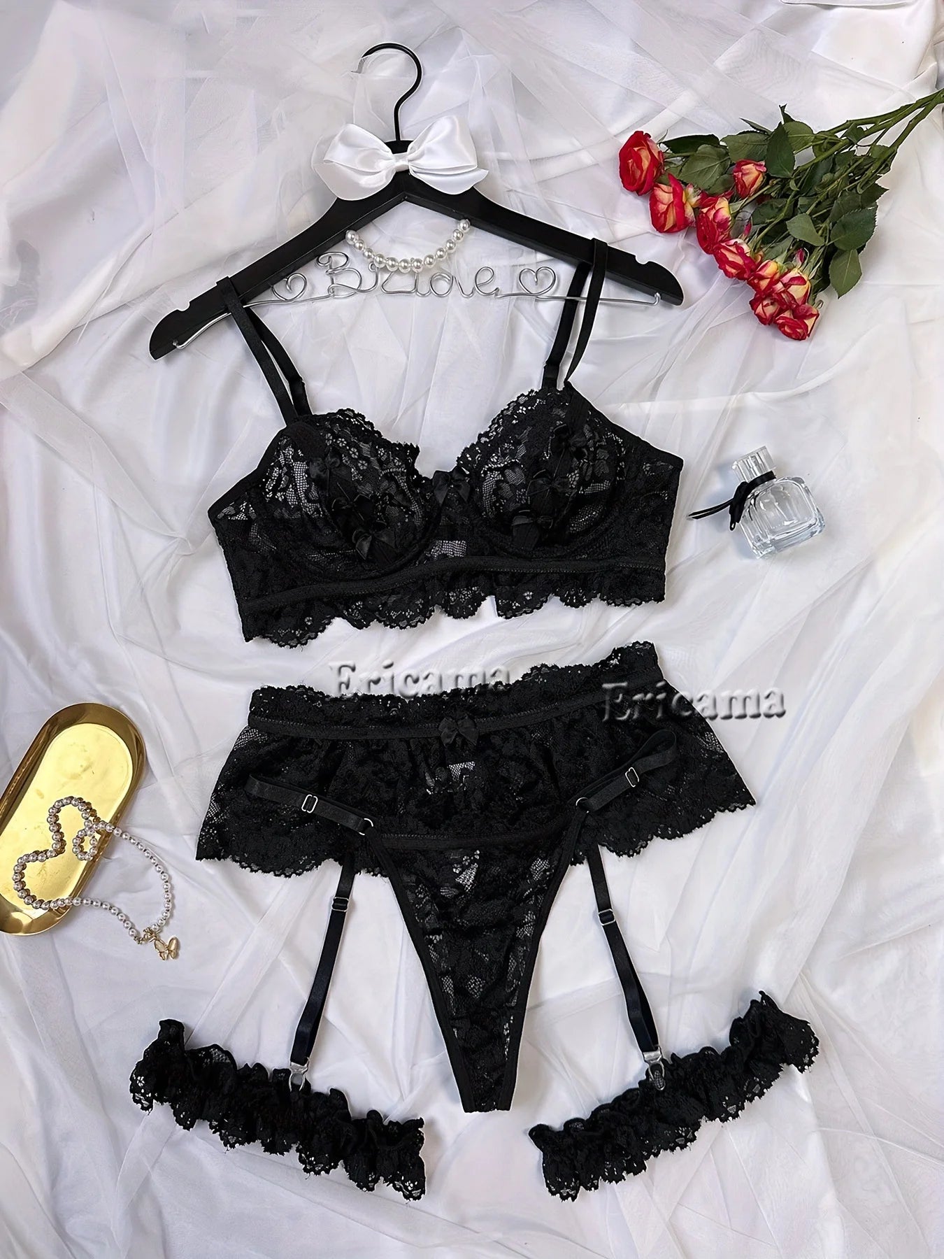 Lingerie Set Transparent Bra Set Hot Erotic Sexy Costumes Solid Color Underwear Seamless Bra Thong Garters Sexy Lingerie Sets