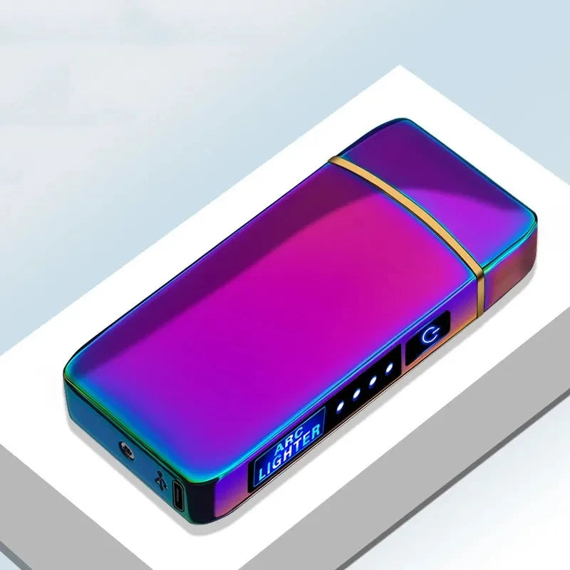 Hot Electric Windproof Metal Lighter Double Arc Plasma Flameless Rechargeable USB Lighter LED Power Display Touch Sensor Lighter