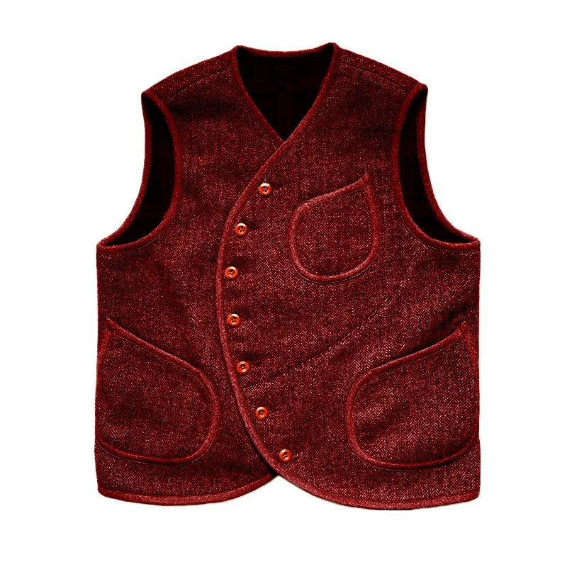 Men's Suit Vest Herringbone Wool Crew Neck Sleeveless Jacket Male Steampunk Waistcoat Vintage