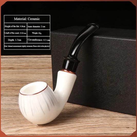【Essential for Beginners】Elegant Chinese Ceramic Pipe, 9mm Washable Stem, Built-in Filter Core for Pure Smoking Experience