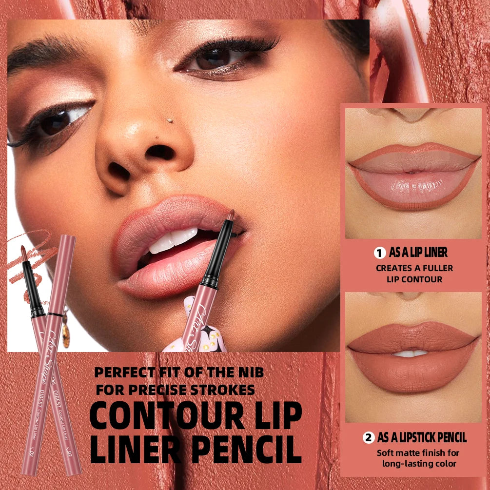 QIBEST Matte Lip Liner Set 12 Colors Nude Shades Lipliner Pen Waterproof Lip Contouring Pencils Lasting Makeup Kits Lipstick Pen
