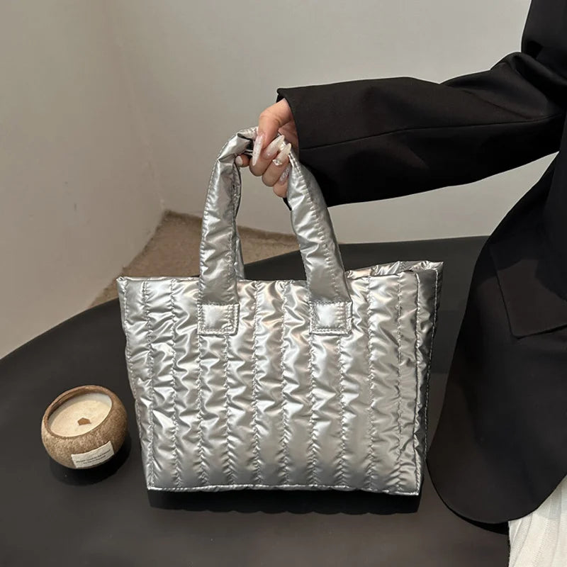 Ladies Tote Bags Large Capacity Cotton Padded Bag Solid Color Casual Fashion Nylon Elegant for Handbag