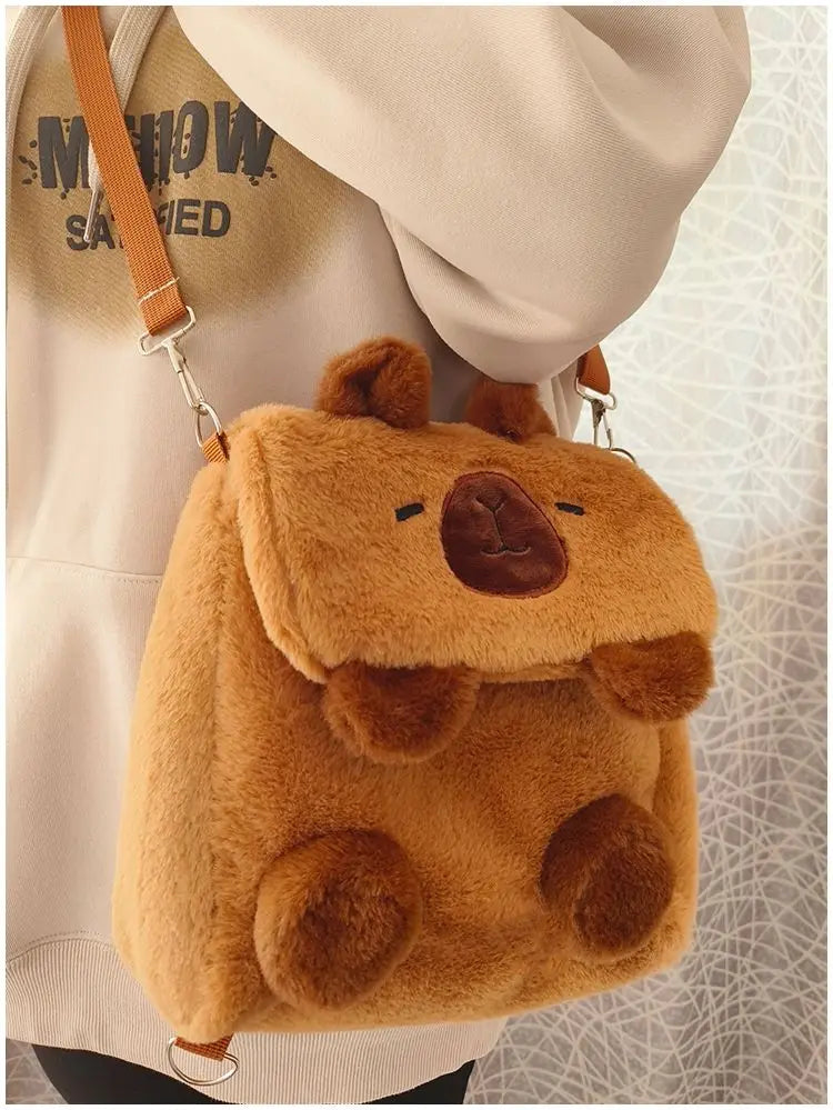 Cute Cartoon Large Capacity Kawaii Capybara Plush Backpack Schoolbag Student Women Bag Crossbody Bag Shoulder Bag Handbag Purses
