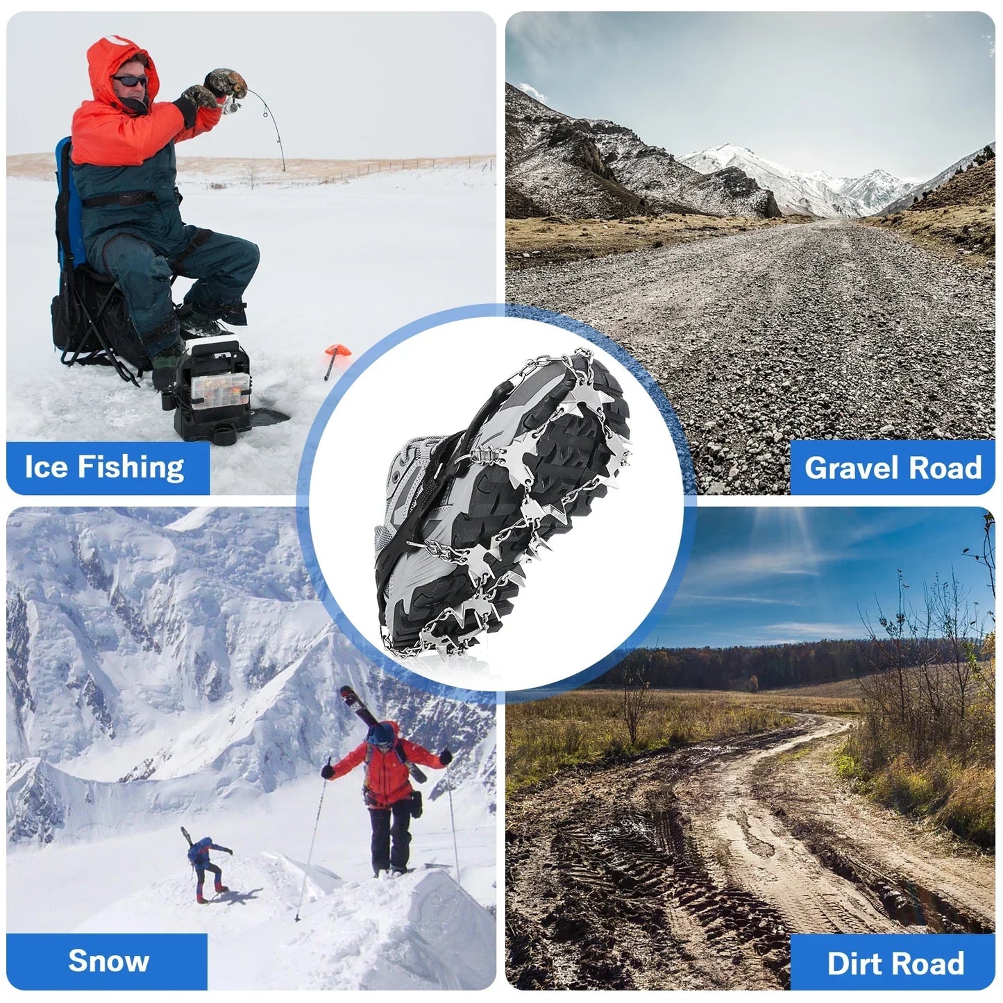 Winter Outdoor Hiking Climbing Snow Spikes Crampons Cleats Chain Claws Grips Boots Cover Ice Gripper Spike for Shoes Anti Slip