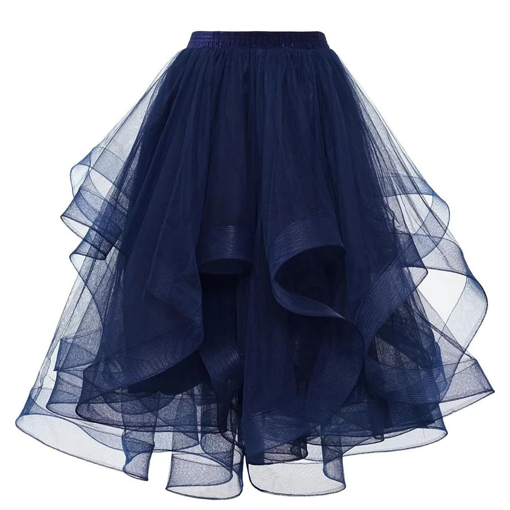 Fashion Tulle Skirt Spring Summer Women Irregular Mid-length Mesh A-line Skirt Women Solid Sweet Party Skirt Female Clothing
