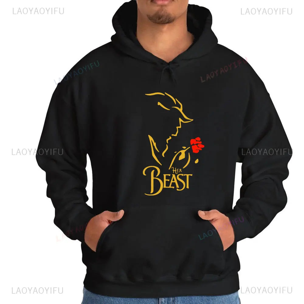I'm Her Beast I'm His Beauty Print Sweatshirts Couple Matching Hoodies Men Women Long Sleeve Hooded Luminous Lover Hoodie