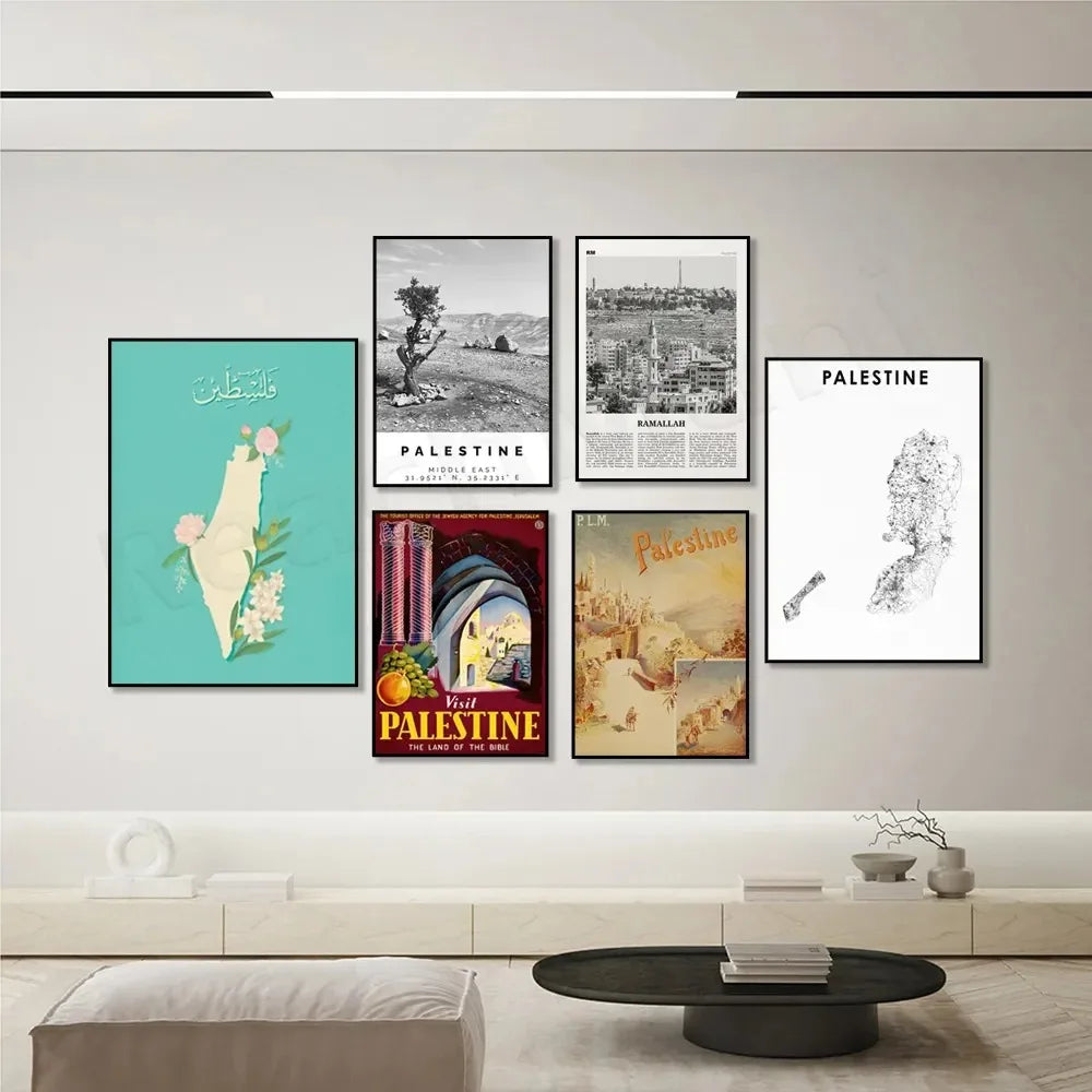 Palestine Poster Palestine Map Road Map Ramallah Black and White Print Bethlehem Palestine Map Palestine Travel Poster