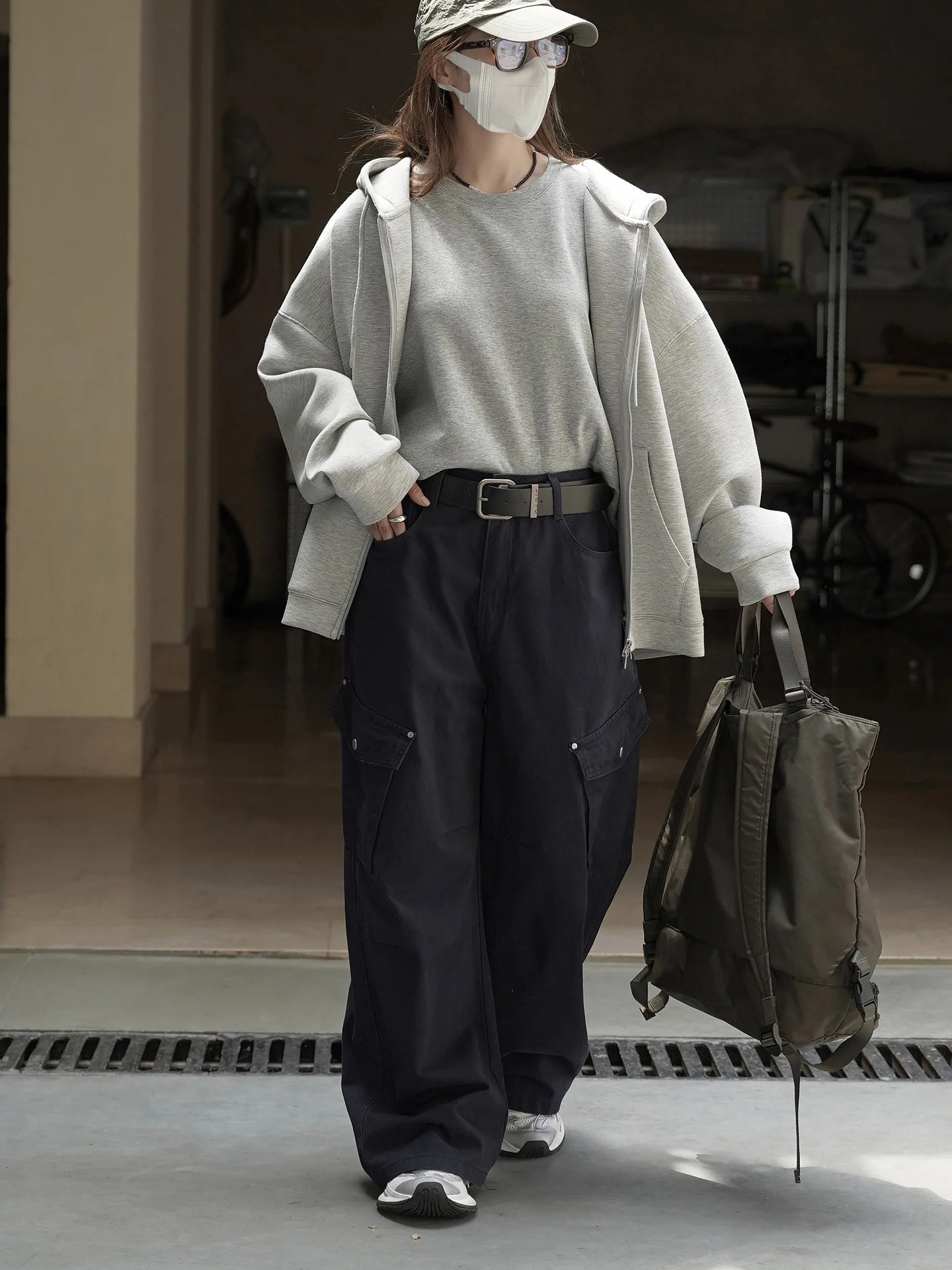 Retro and trendy waistband, workwear, large pocket, casual pants, three-dimensional and stylish pants for women