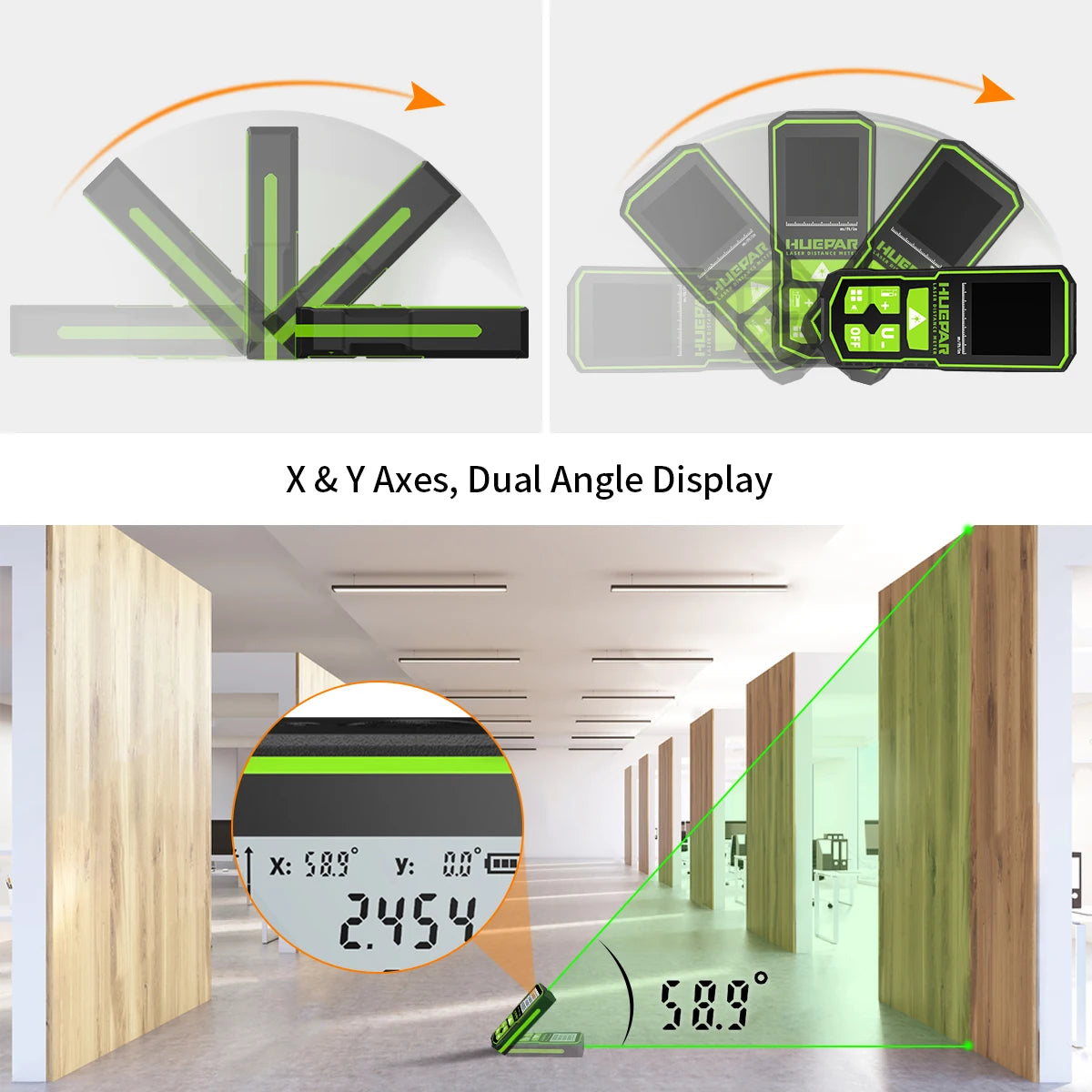 Huepar Digital Green Laser Distance Meter 60M 100M 120M Laser Tape Measure Rangefinder With LCD Angle Sensor Measuring Tools