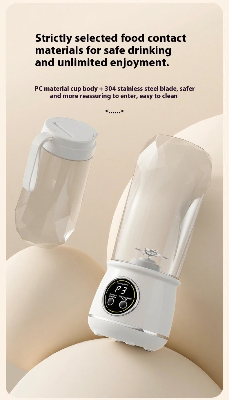 Portable USB rechargeable blender, electric juicer, 500ML capacity, 3-level power adjustment, for juicing fruits and vegetables