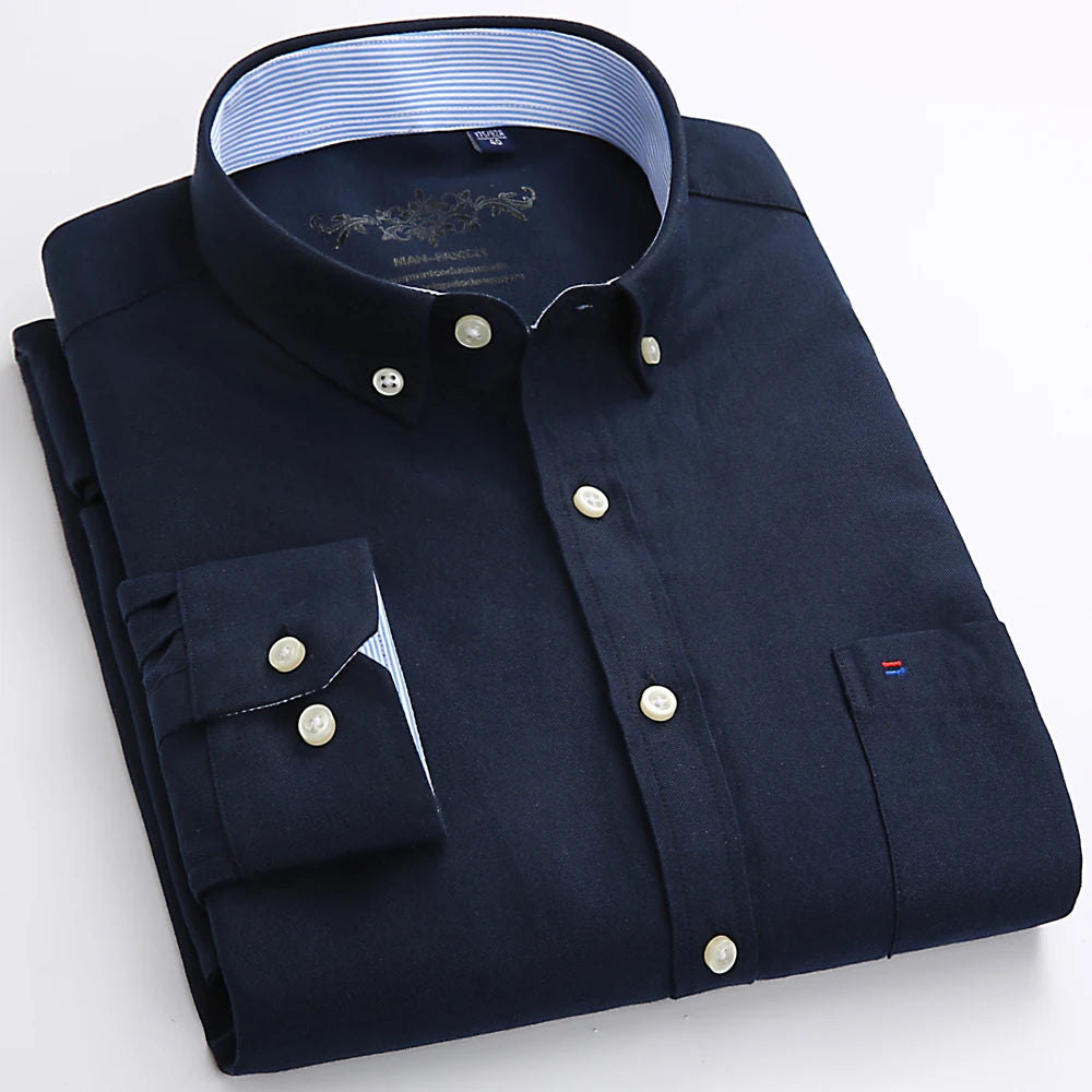 Men's Long Sleeve Oxford Button-Down Shirt with Left Chest Pocket Comfortable Autumn Winter Regular Fit Casual Versatile Fashion