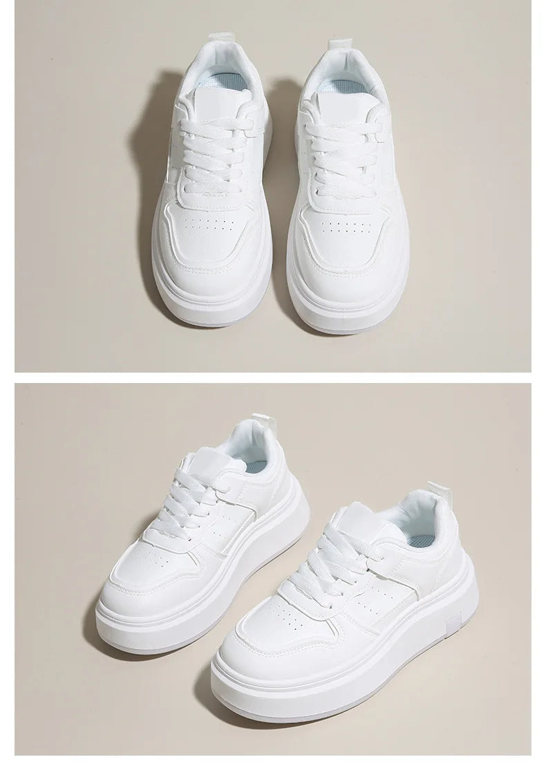 Women's Casual Sports Shoes Thick Bottom Low Tops Lace Up Vulcanised Shoes Lightweight Rubber Soled Winter Season Adult Footwear