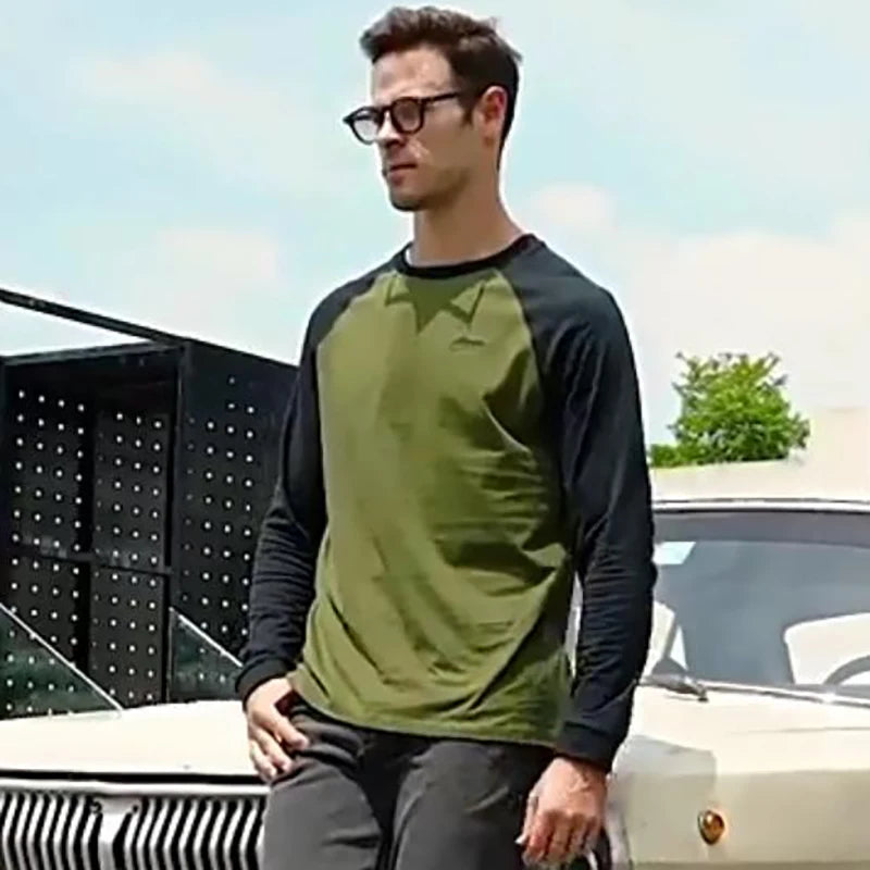New 100% Cotton Men T-shirts Long Sleeve Splicing Tops Spring Autumn Casual Streetwear O-neck Slim Tees Men's Bottom T-shirt