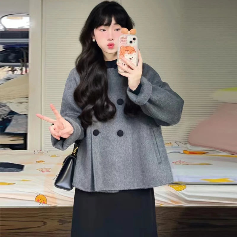 Wool for Women Chic Autumn Winter Retro Thickened Korean Style Outerwear Classic Prevalent Ins Cozy Elegant Office Daily Female