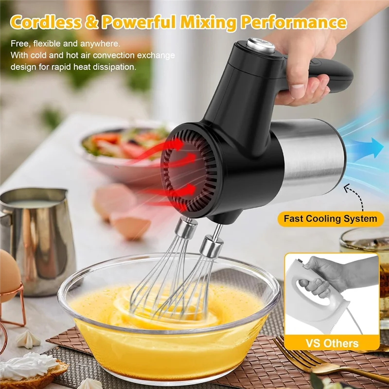 ABKW-Cordless Hand Mixer,Digital Display 7 Speed Rechargeable Electric With 4 Stainless Steel Attachments,For Baking,Eggs