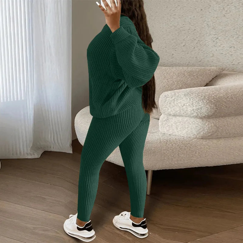 2024 Autumn and Winter Fashion Casual Knitted Suit Trousers Suit Foreign Trade Women's Wool Suit Ensemble Femme 2 Pièces