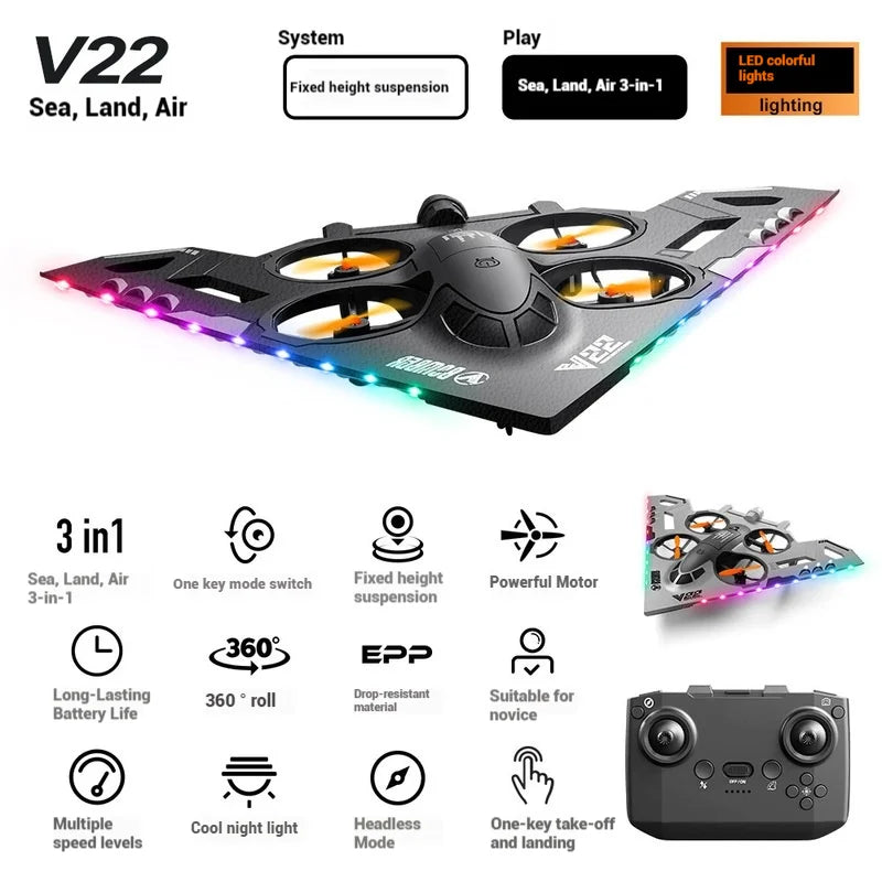 In Stock V22 Rc Aircraft Water Land Air Three In One Plane Model Glider Toy Capable Aerial With Drone Birthday Presents