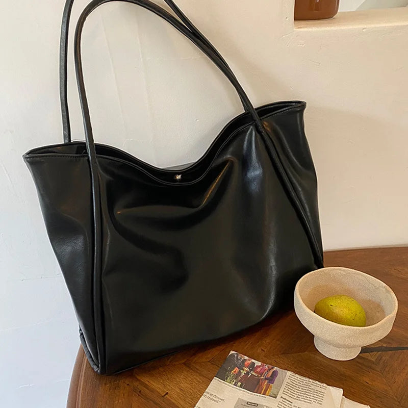 Women Tote Bag Fashion Underarm Pouch Large Capacity Soft Pu Leather Shoulder Bag Retro Crossbody Bag Casual Portable BucketBags