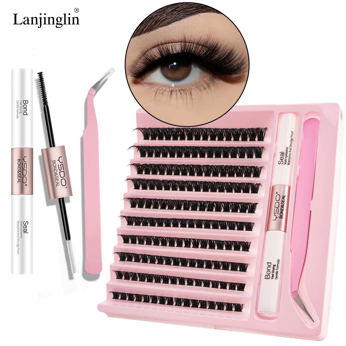 Lanjinglin DIY Lashes Extension Kit Eyelashes Clusters Lash Bond and Seal Makeup Tools for Gluing Lashes Gluing Glue Accessories