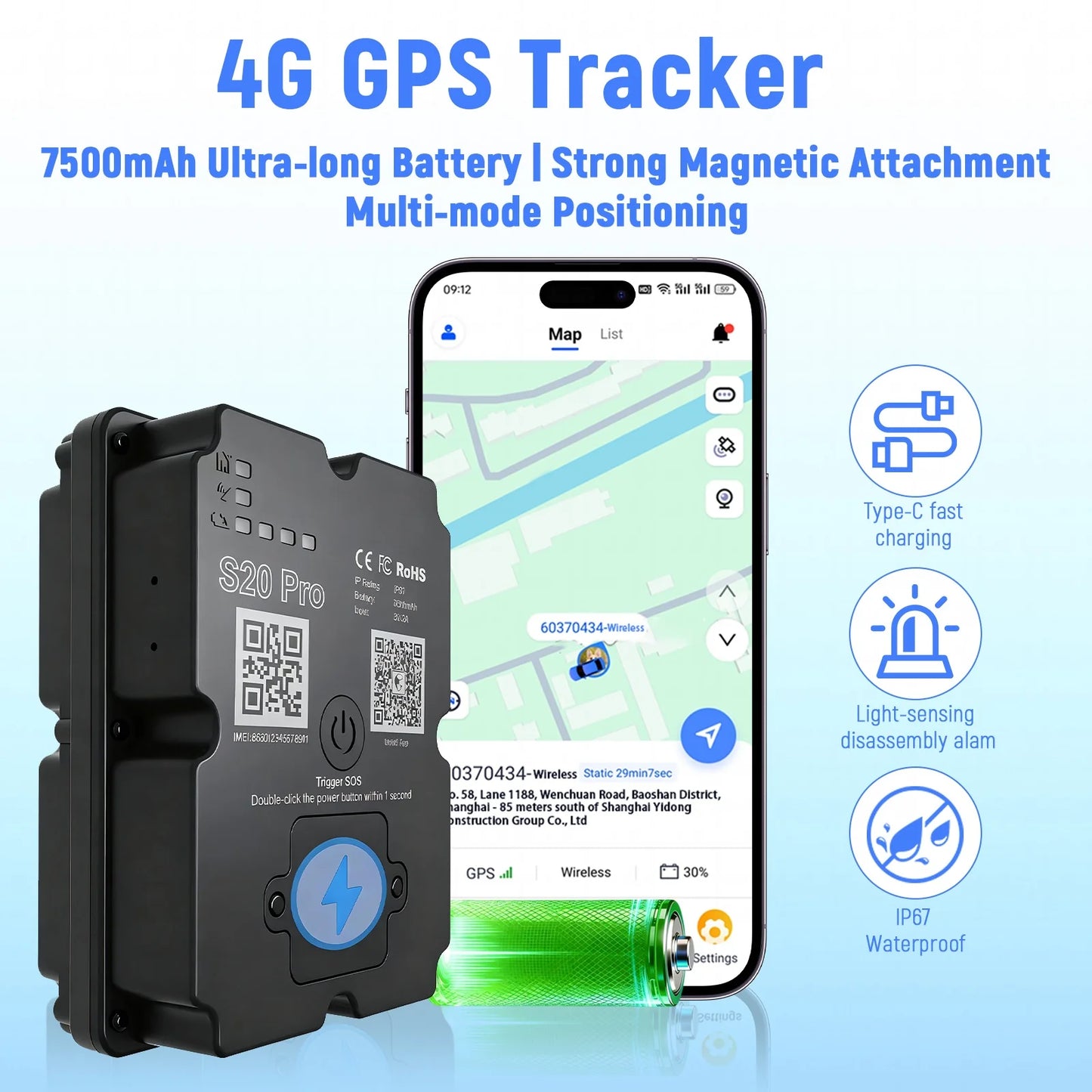 4G GPS Tracker Car Motorcycl Alarm Tracking Real-time GPS Locator Device Anti-theft Alarm Geo-Fence Position APP