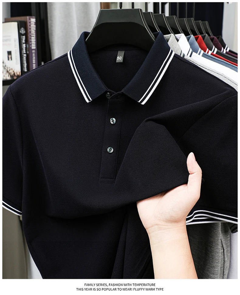 100% pure cotton men's polo shirt summer fashion casual short sleeved comfortable luxury new simple solid color lapel T-shirt
