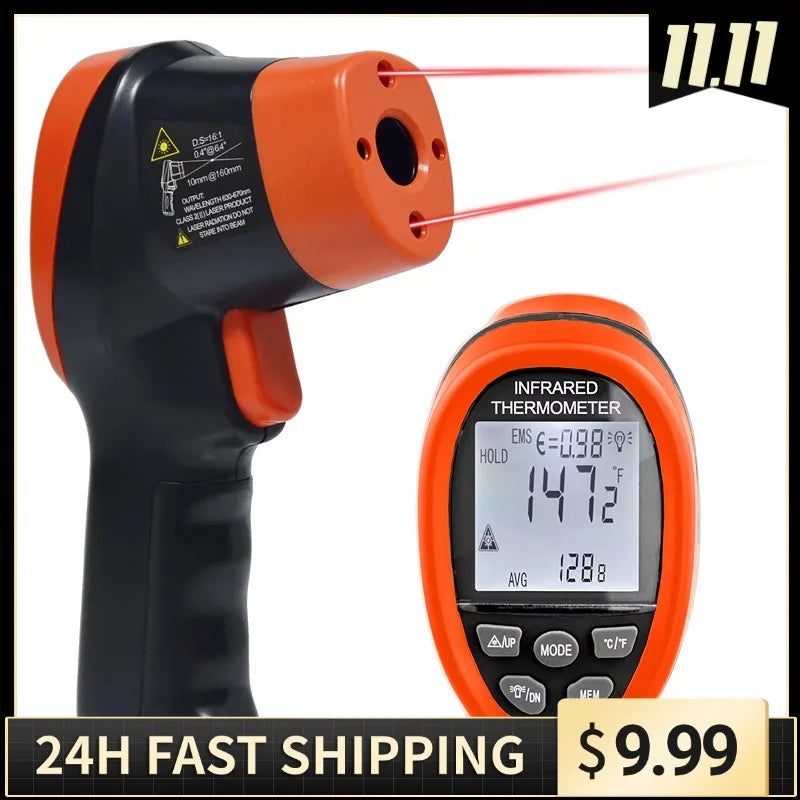 Infrared Thermometer Non-Contact Digital Laser Temperature Gun with -50°C~800°C, Adjustable Emissivity for Cooking/BBQ/Freezer