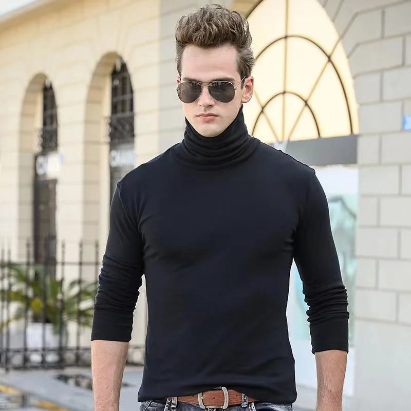Thermal Underwear Tops Men Spring Clothes Thermal Shirt Autumn Men's Winter Tights High Neck Thin Slim Fit Long Sleeve T-shirt