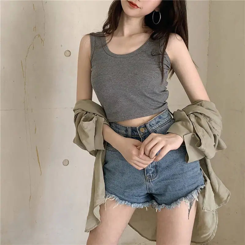 Summer Crop Sexy Tops Women 2022 Women Y2k Aesthetic Clothes Sleeveless Short Vests White Black Grey Korean Harajuku Tank Top