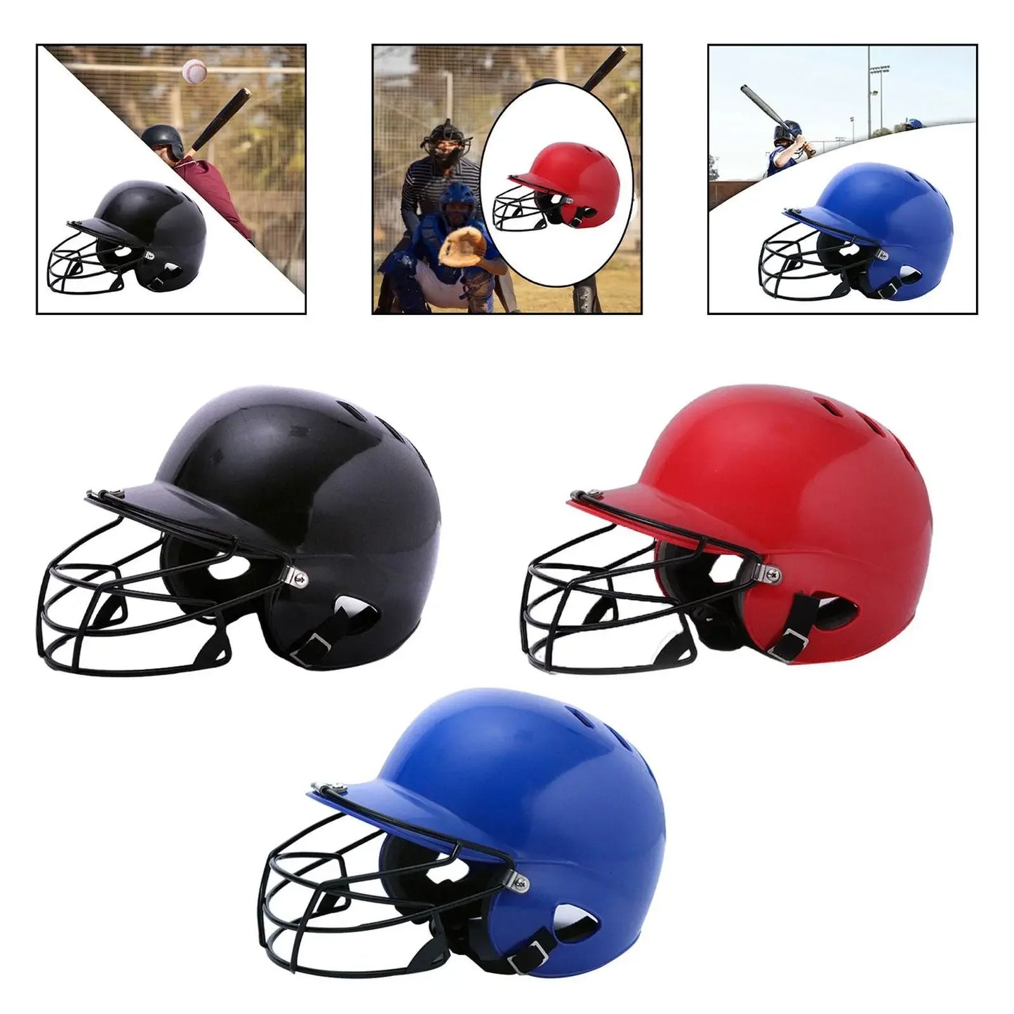 Baseball Head Protection Equipment Double Ear Batting Helmet with Facemask Catcher Mask for Children Sports Outdoor Safety