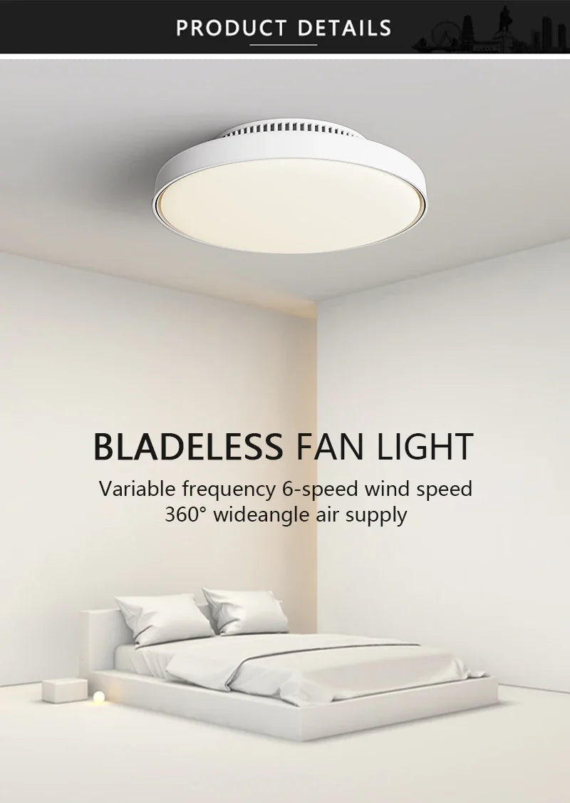 Modern Silent Living Room Bedroom Kitchen Office Ceiling Light  Ceiling Fan Light Flush Mount Bladeless Fan Lamp Remote Control