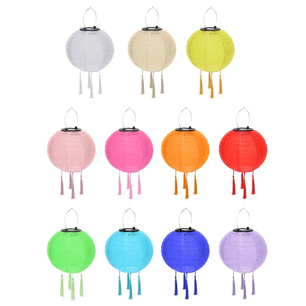 Solar Lantern Lamps Outdoor Waterproof Nylon Hanging Lantern Chinese Traditional Ornament for Restaurant Home Festival Decor