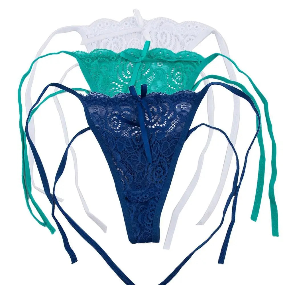 Women's Thongs Low Waist Underwear Briefs Transparent Lingerie Lace Floral Knickers