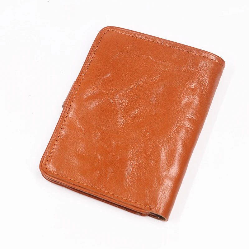 Genuine Leather Wallet For Men Vintage Real Cowhide Wrinkled Short Bifold Slim Thin Hasp Men's Wallets Purse Credit Card Holder