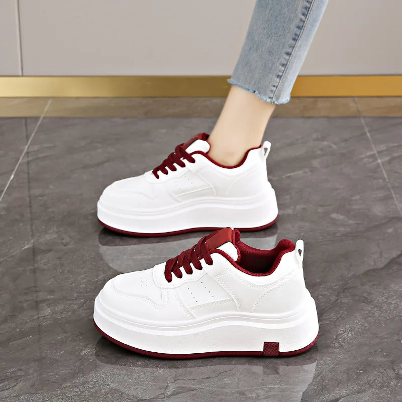 Women's Casual Sports Shoes Thick Bottom Low Tops Lace Up Vulcanised Shoes Lightweight Rubber Soled Winter Season Adult Footwear
