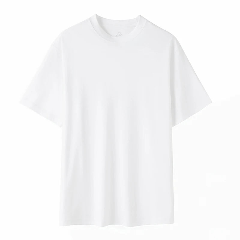 Men's Cotton High-End Fabric Liquid Ammonia T-shirt 100% Mercerized Cotton Short-Sleeved Summer Cool Silky Crewneck Sweater