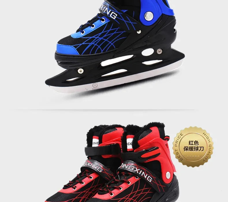 Adjustable Size Speed Skating Shoes Thermal Stretchable Ice Skates Ski Shoes Thicken with Ice Blade for Kids Adult Men And Women
