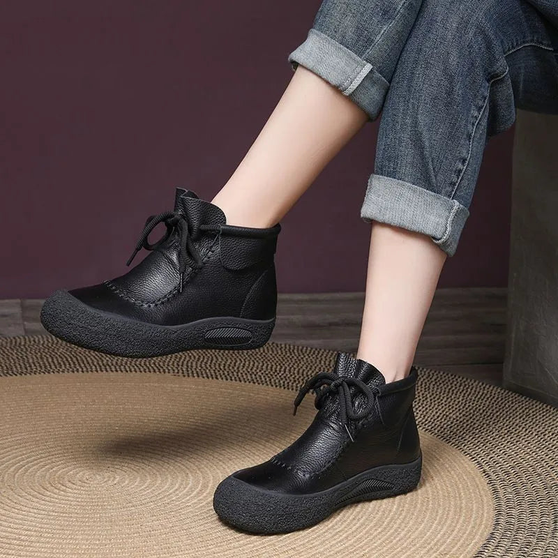 2024Women's Shoes National Style Antiskid Soft Soled Flat Shoes Casual Short Boots Autumn and Winter New Women's Boots