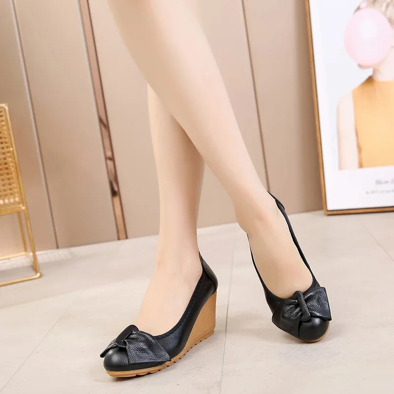 Women's Shoes New Fashion Genuine Leather High Heels Women Wedge Shoes Elegant Casual Woman Shoes Ladies Wedges Female Footwear