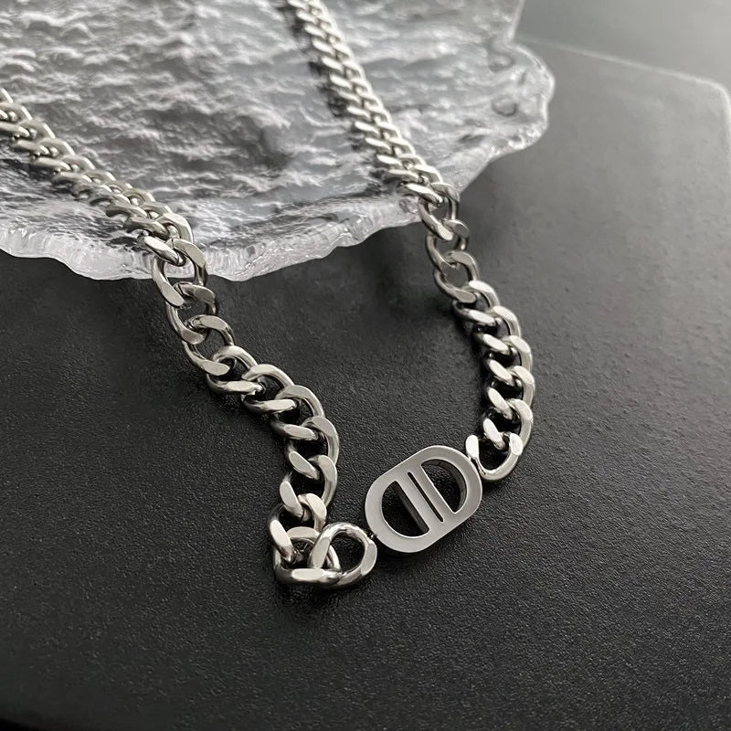 1 Stylish Double D Chain Stainless Steel Necklace and Bracelet Set, Unisex Style, High-end Elegant Party Celebration Accessories