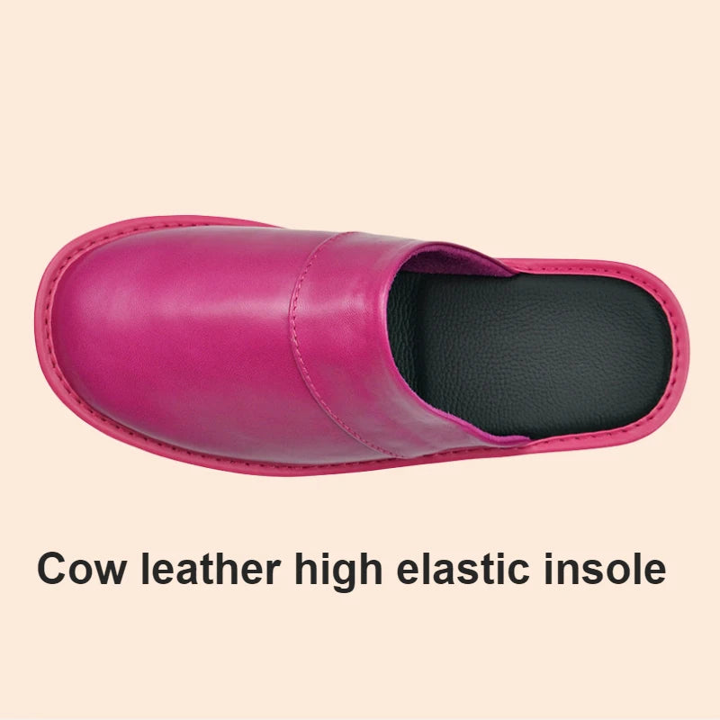 Soft Sheepskin cow Leather Slippers Homes in indoor slipper Spring Autumn men women elderly non-slip casual single shoes summer