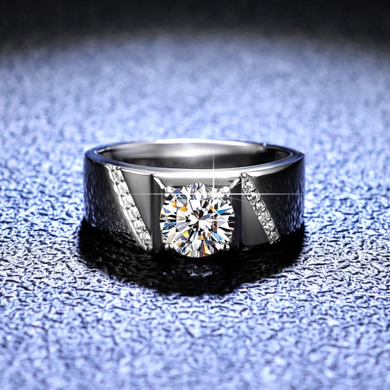 JoyceJelly Pure Silver 925 Jewelry For Men Luxury 1 Carat D Color Moissanite Ring S925 Simple Wedding Rings Platinum Plating