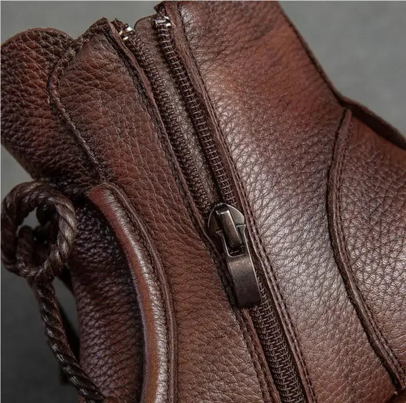 Women's Boots Spring Autumn New Retro Non-Slip Soft Bottom Flat Shoes Comfortable Soft Cowhide Ankle Boots