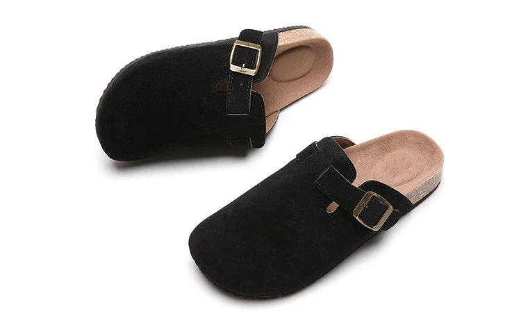 Cork Footbed Slippers For Women Men Fashion Clogs Leather Mules Female Home Street Shoes With Arch Support Indoor Outdoor Slides