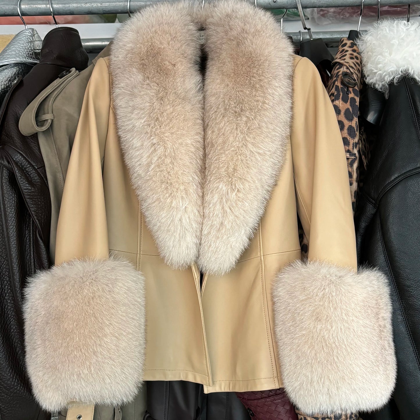 YOLOAgain Real Fox Fur Collar Genuine Leather Jacket Women
